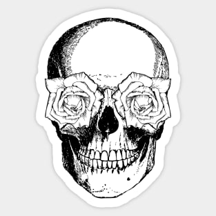 Skull and Roses | Skull and Flowers | Skulls and Skeletons | Vintage Skulls | Black and White | Sticker